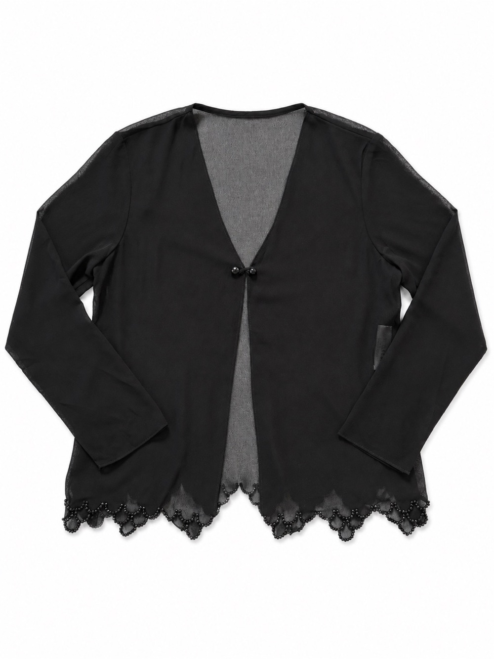 Vintage J.R. Nites by Caliendo Black Beaded Chiffon Evening Jacket Open Front